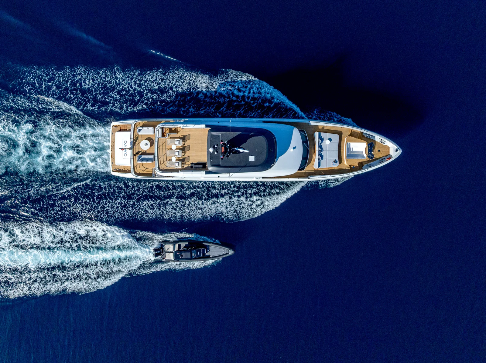 Dawo yacht and tender photographed from above